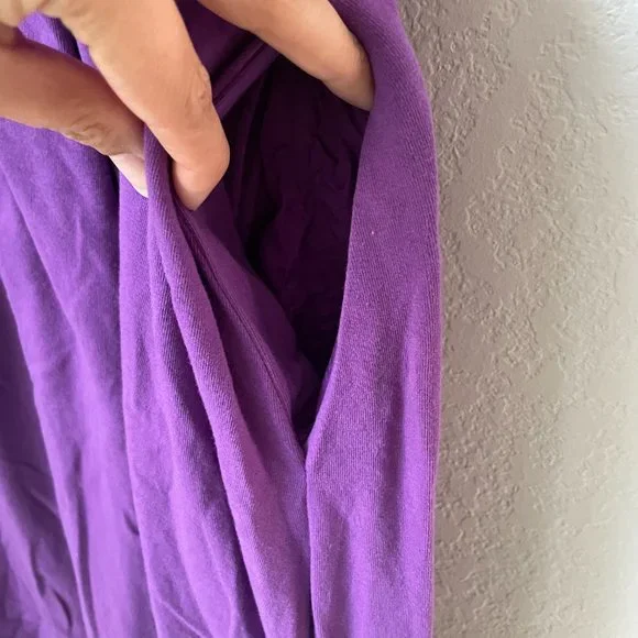 1980s Cap Sleeve Purple Plunge Open Back Dress with Pockets - Picture 9 of 10